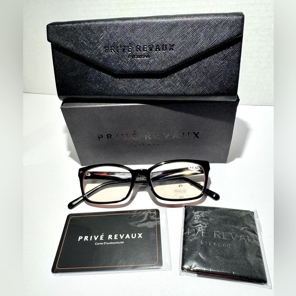 NWOT Prive Revaux - The Professor Blue Light Readers Strength +1.50 - Black Red